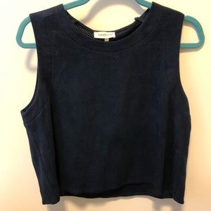 Navy blue suede crop tank top